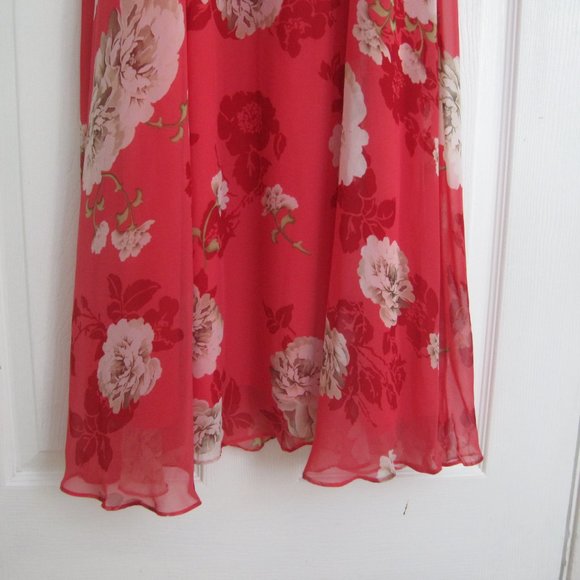 Adrianna Papell Maxi Floral Chiffon Dress in Soft Red and Pink Size 6 - Picture 7 of 10